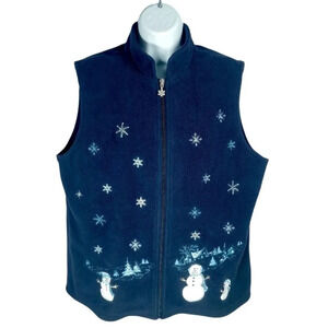 Carroll Reed Fleece Vest, Navy Blue, Snowmen, L